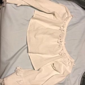 crop off the shoulder tassel top